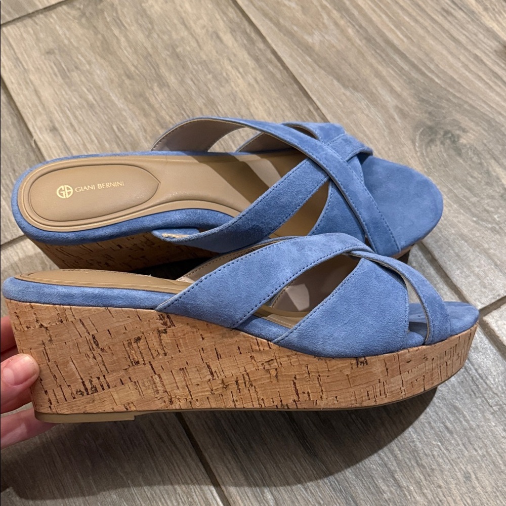 New Giani Bernini Light Blue Suede Crisscross Cork Wedge Slide Sz 9.5 M - Picture 5 of 9